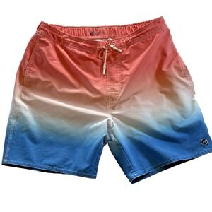 NWOT Johnnie-O Lined Colorblocked Ombre Mens L Swim Trunks Shorts  7" Inseam